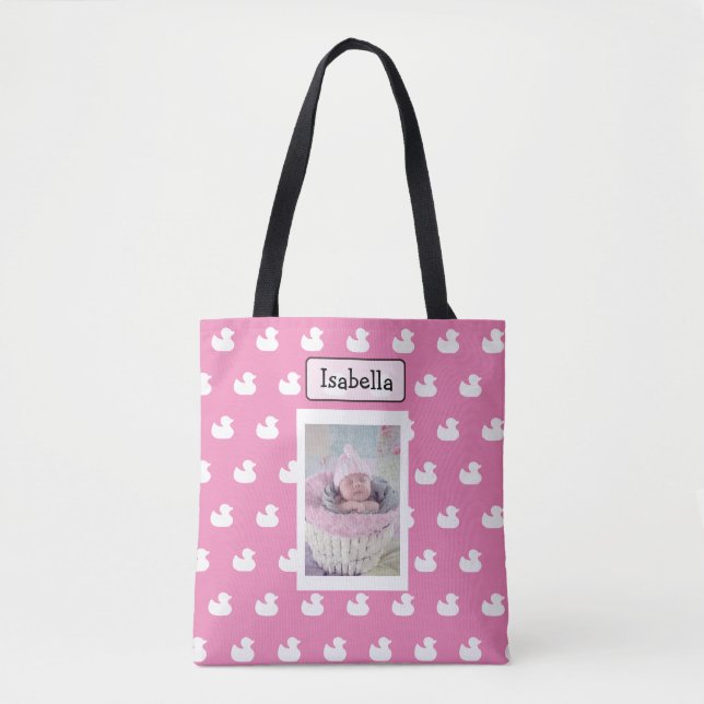 Tote Bag Photo personnalisée de nom et de bébé (Devant)