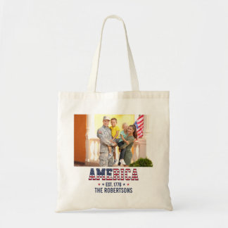 Tote Bag Photo personnalisée et texte America Est 1776 Patr