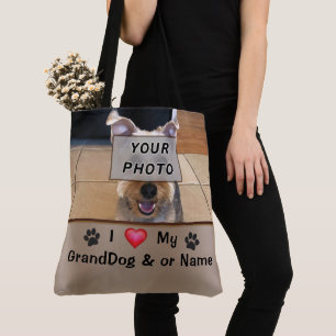 Tote Bag PHOTO Personnalisée I Love My GrandDog Gifts, Fou