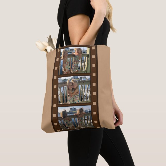 Tote Bag Photo personnelle Retro Film Strip Tan Fourre-tout (De près)