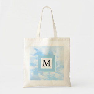 Tote Bag Photo Soft Blue Sky Custom Single Initial