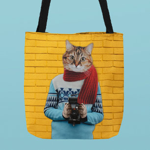 Tote Bag Photographe de chat en Vintage Sweater Quirky