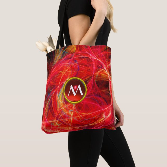 Tote Bag PHOTON CRAZY GEM MONOGRAM Red Orange Fractures (De près)