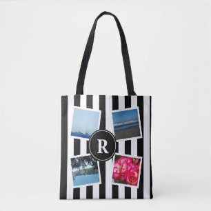 Tote Bag Photos personnalisées et bande noire design monog