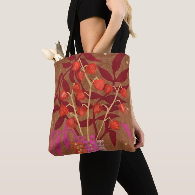 Tote Bag Physalis Chinese Lanterns Papier Collage Floral Ar (De près)