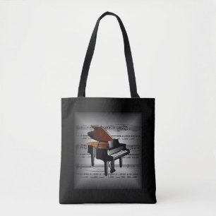 Tote Bag Piano ~ 3D Partition Musique ~ Gris/Noir Coussin ~