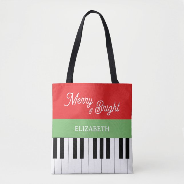 Tote Bag Piano Clavier Joyeux et brillant Pianiste Noël (Devant)