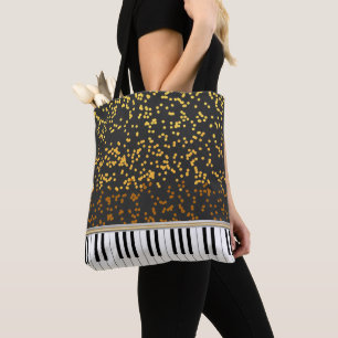 Tote Bag Piano Keys Gold Pois Motif