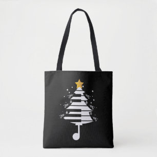 Tote Bag Piano Noël Arbre Pianiste Musique Musicien Cadeau
