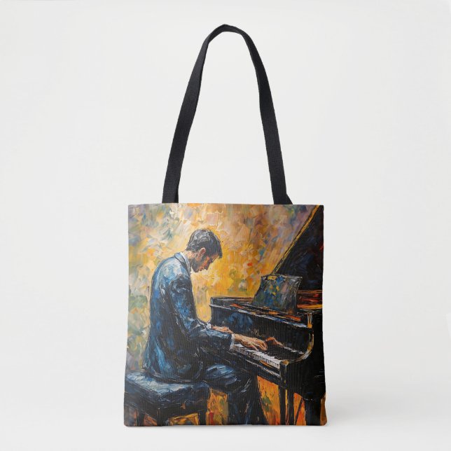 Tote Bag Piano Player - Peinture à l'huile (Devant)