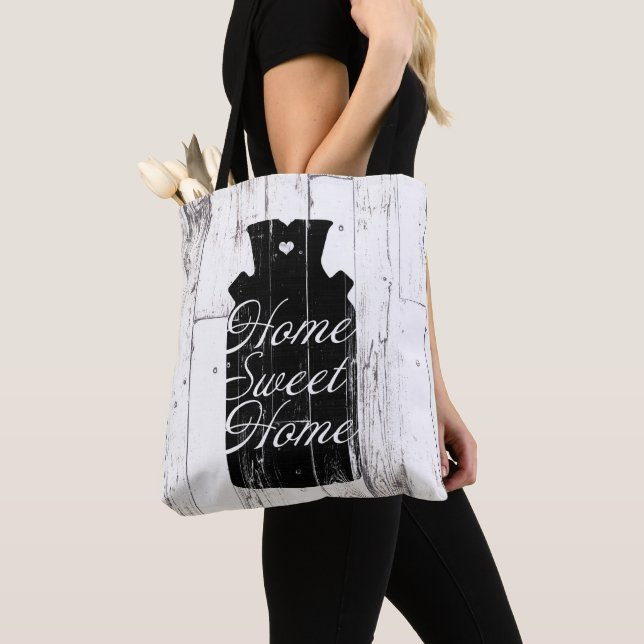 Tote Bag Pichet en bois blanc de ferme rustique Maison Douc (De près)