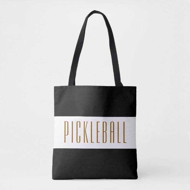 Tote Bag PICKLEBALL amusant Vibré noir blanc rayures Texte (Devant)