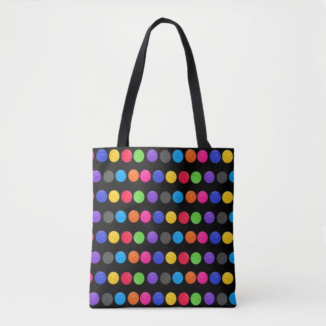 Tote Bag Pickleball coloré sur noir (Devant)
