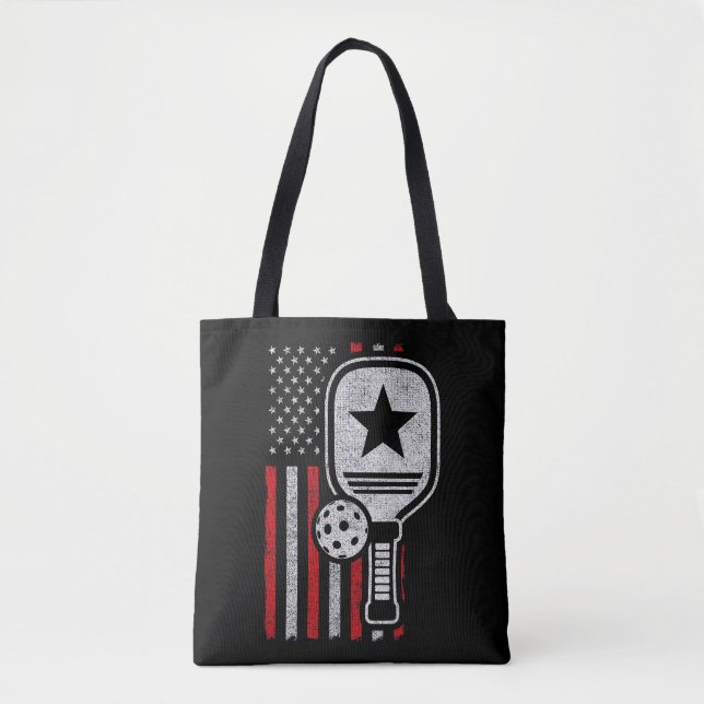 Tote Bag Pickleball Player - American Flag Pickleball - Pic (Devant)