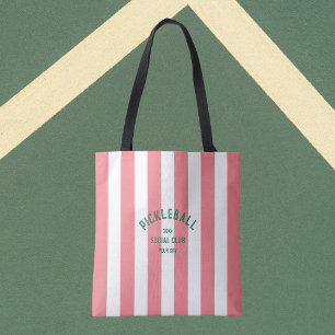 Tote Bag Pickleball Social Club Pink Cabana Stripe
