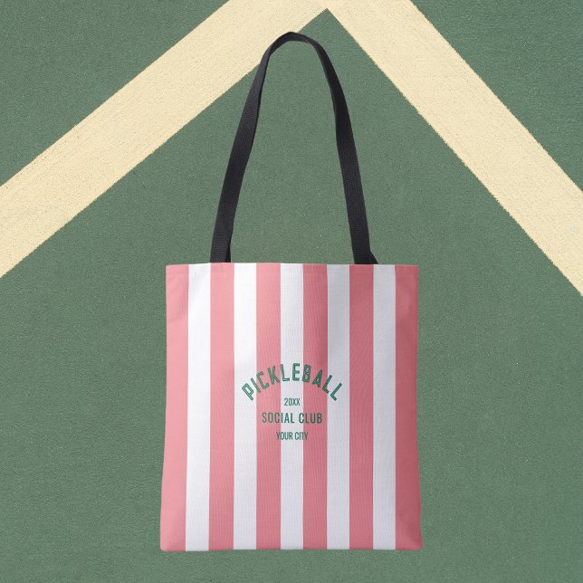 Tote Bag Pickleball Social Club Pink Cabana Stripe (Créateur téléchargé)