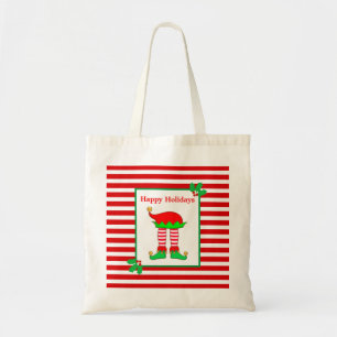 Tote Bag Pieds elfes de Noël en rouge blanc rayé