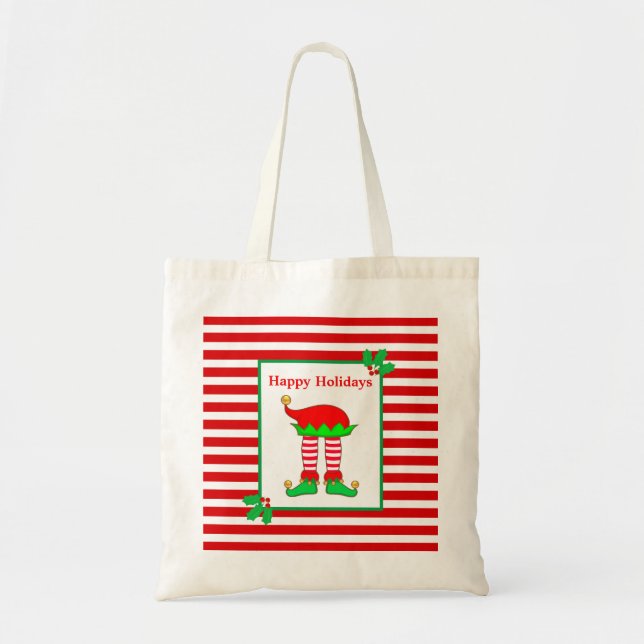 Tote Bag Pieds elfes de Noël en rouge blanc rayé (Devant)
