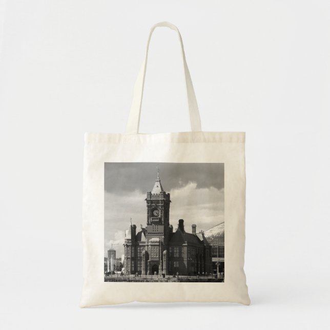 Tote Bag Pierhead Building, Cardiff, Pays de Galles (B&W) (Devant)