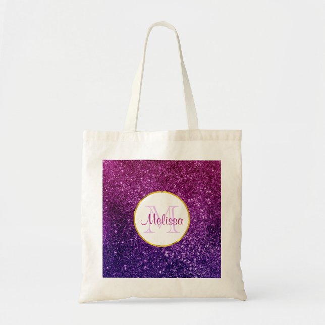Tote Bag Pierres à Parties scintillant rose et violet Monog (Devant)