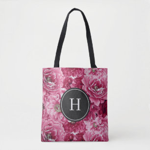 Tote Bag Pies botaniques roses Motif Monogramme de la serva