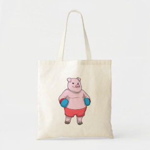 Tote Bag Pig at Boxing with Boxing gloves