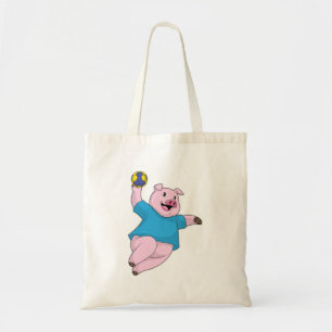 Tote Bag Pig en tant que joueur de handball avec Handball