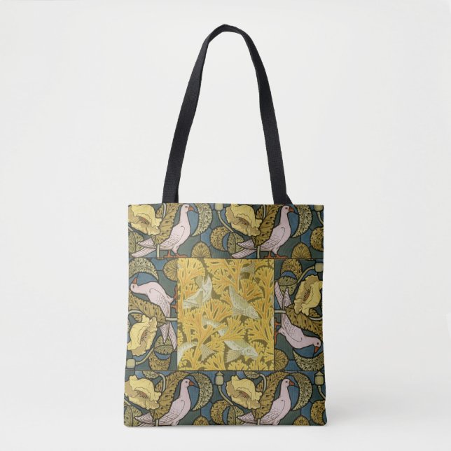 Tote Bag Pigeon Blue Yellow Fish Art Nouveau (Devant)