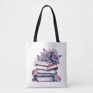 Tote Bag Pile de livres anciens Roses Vintages