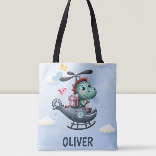 Tote Bag Pilote de dinosaure mignon volant un hélicoptère c (Créateur téléchargé)