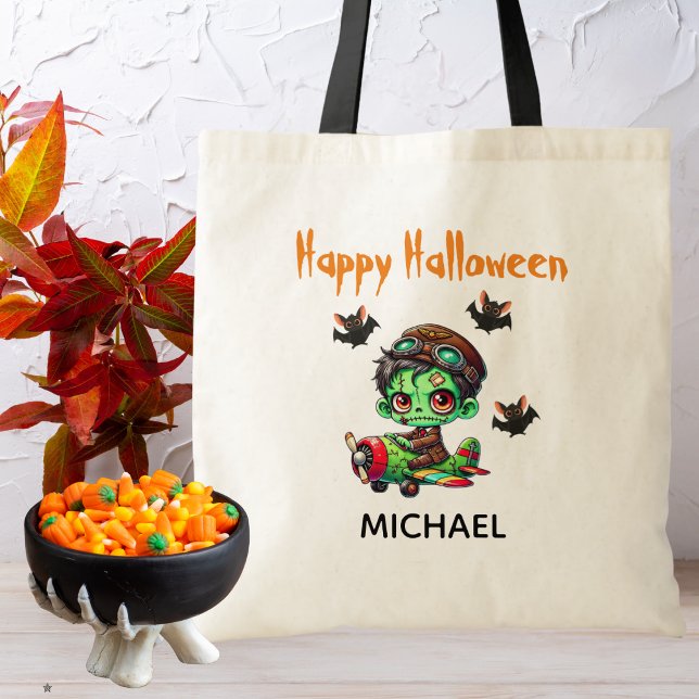 Tote Bag Pilote Zombie avion volant et Bat Funny Halloween (Créateur téléchargé)