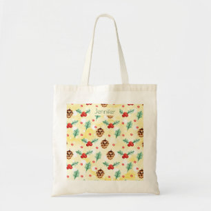 Tote Bag Pine Cones et Motif de Noël Holly