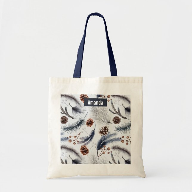 Tote Bag Pine Cones & Pine Needles Aquarelles Motif (Devant)