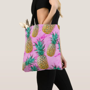 Tote Bag Pineapples Tropicaux & Marbre Rose Moderne Coloré