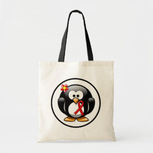 Tote Bag Pingouin à ruban de sensibilisation rouge