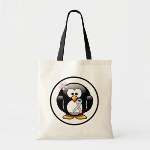 Tote Bag Pingouin à ruban rose et bleu clair