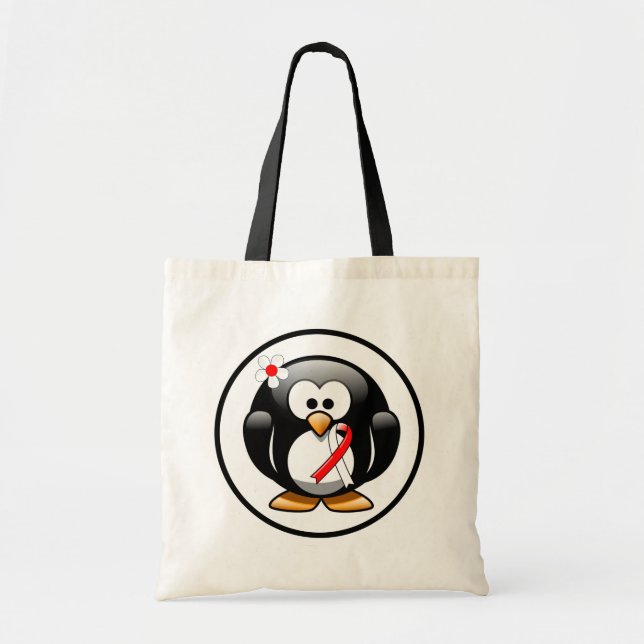 Tote Bag Pingouin à ruban rouge et blanc (Devant)