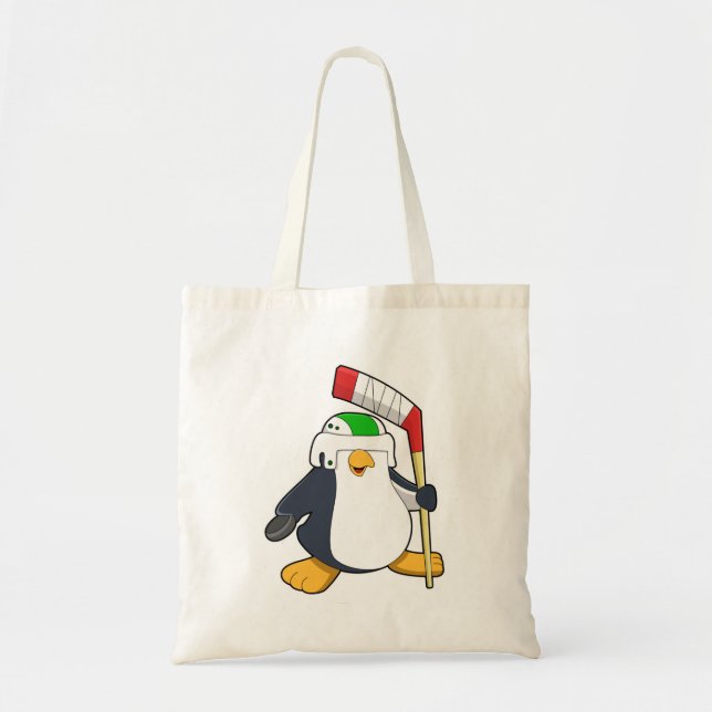 Tote Bag Pingouin au hockey sur glace avec bâton de hockey  (Devant)