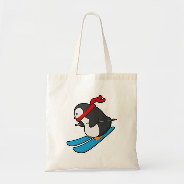 Tote Bag Pingouin comme skieur avec ski (Devant)