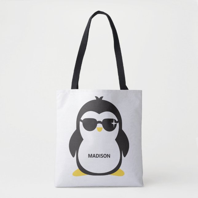 Tote Bag Pingouin cool de nom personnalisé (Devant)