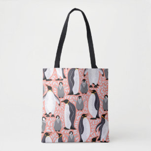 Tote Bag Pingouins empereurs, petits, motif décoratif rose.