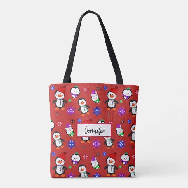 Tote Bag Pingouins et flocons de neige personnalisés Noël (Dos)