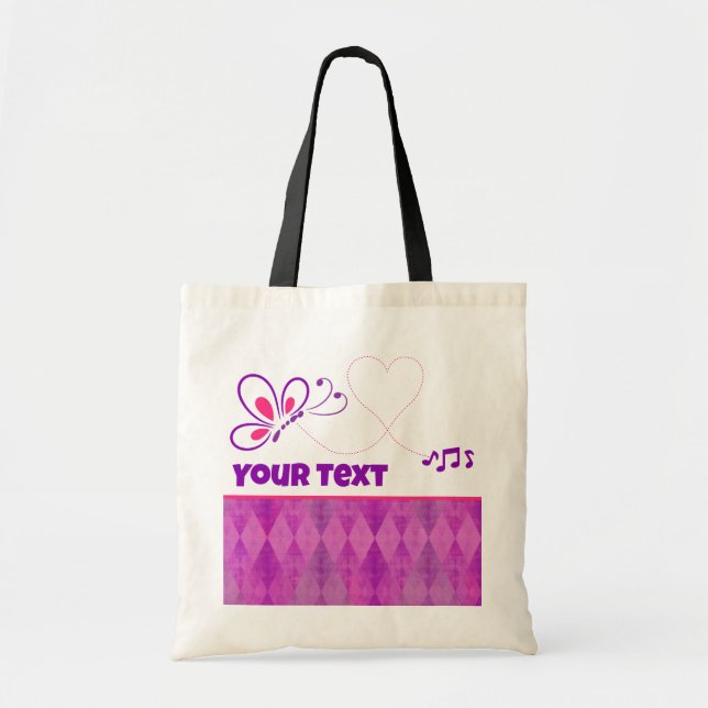 Tote Bag Pink and Purple Butterfly Heart Customized (Devant)