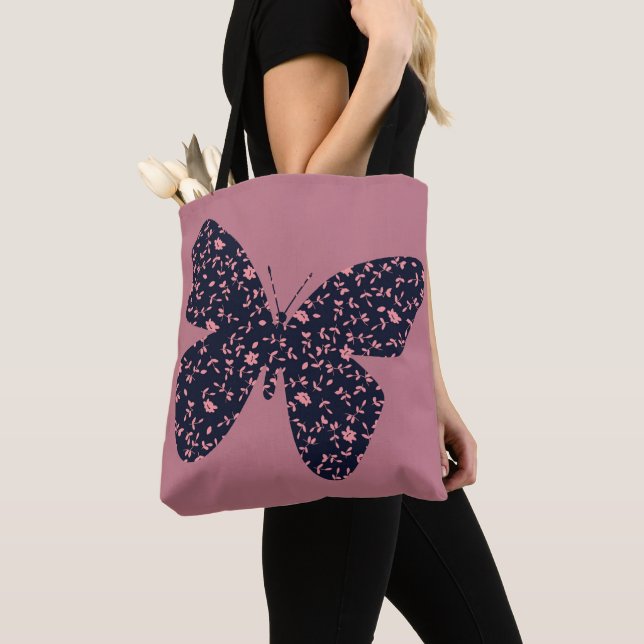 Tote Bag Pink and Violet Floral Butterfly (De près)