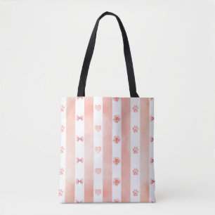 Tote Bag Pink and White Stripe - Coeurs, Rose, Empreinte de