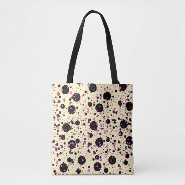 Tote Bag Pink & Black Polka Dot Glam Pattern (Devant)