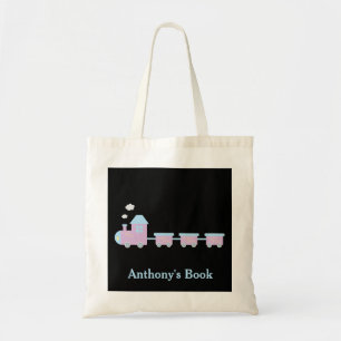 Tote Bag Pink Blue Black train enfants bibliothèque