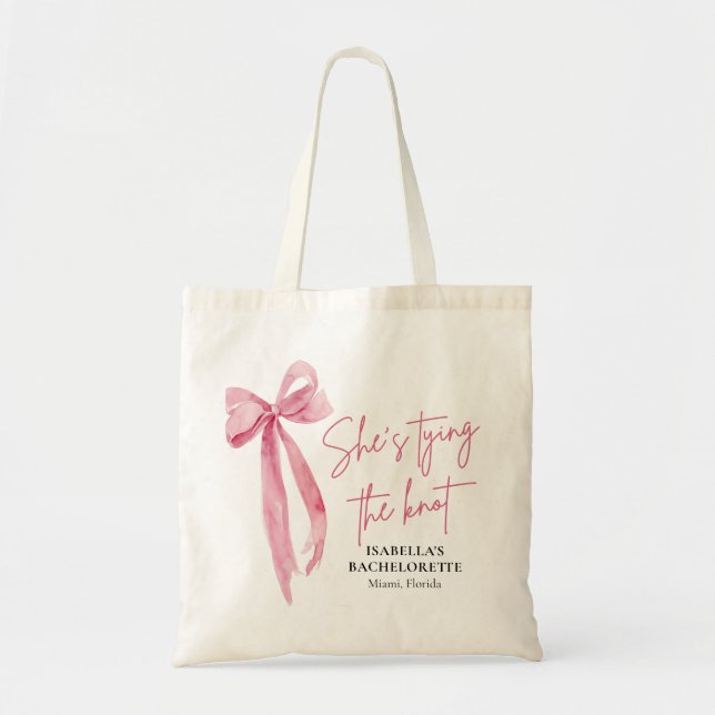 Tote Bag Pink Bow Elle noue la Bachelorette Party Knot (Devant)