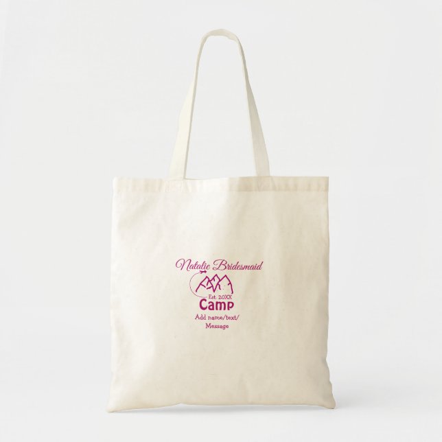 Tote Bag Pink camp bridesmaid ajouter nom date année bachel (Devant)