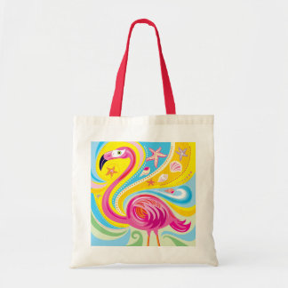 Tote Bag Pink Flamingo with Starfish